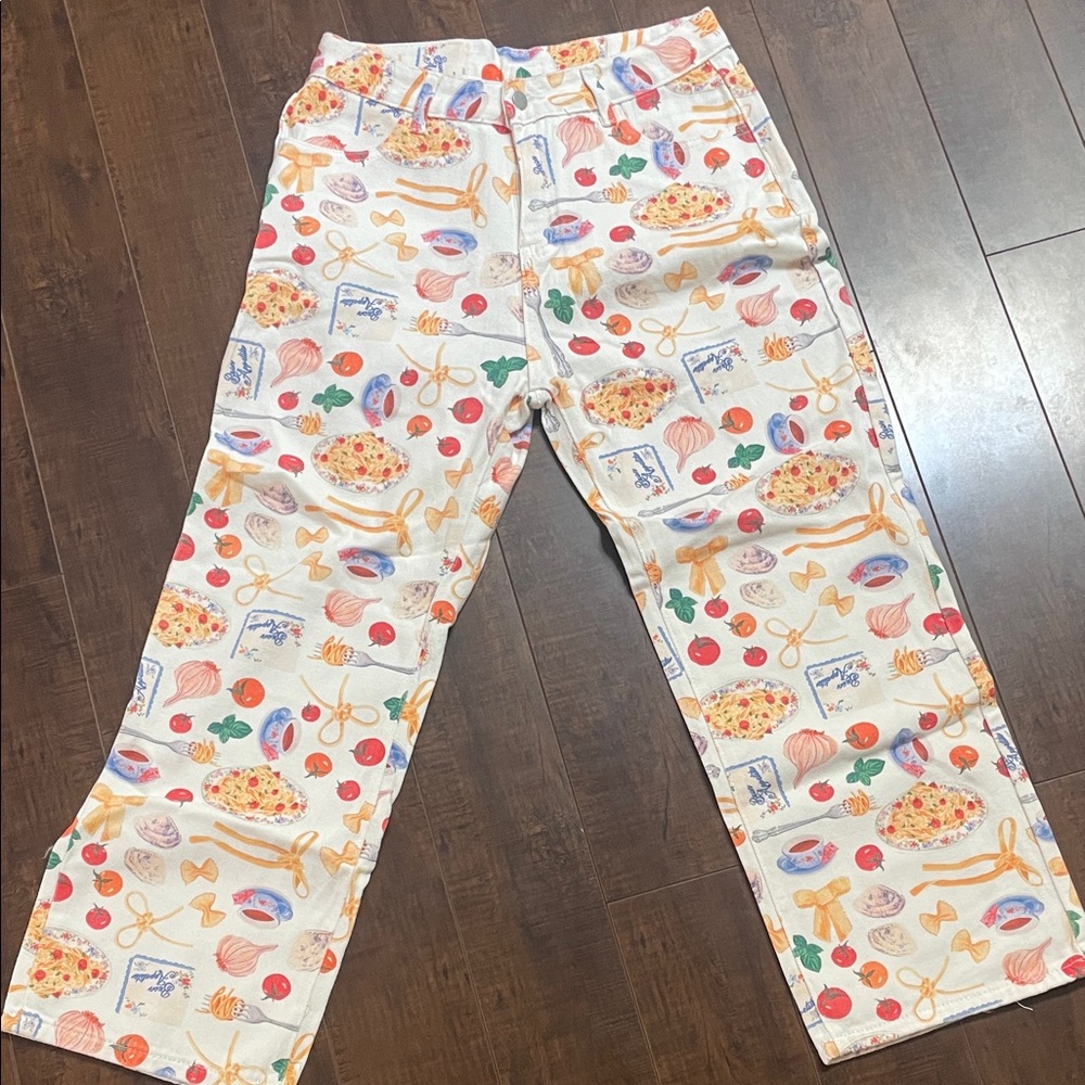 Women’s size large jeans with Colorful Food Print